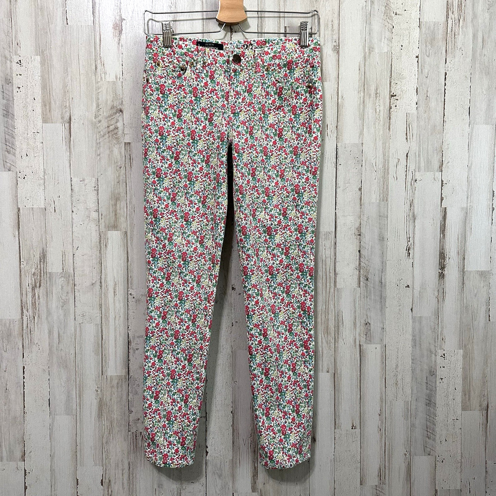 J Crew Toothpick Liberty Ankle Jeans 27 Floral Low Rise Skinny‎ Trendy Stretch